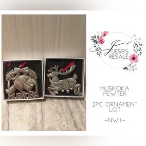 🆕MUSKOKA PEWTER - 2PCS - NWT - MUSKOKA RACOON AND REINDEER ORNAMENTS